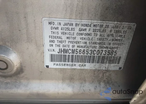 2003 Honda Accord 2.4 Ex z USA, uszkodzony, nr VIN JHMCM56653C073585